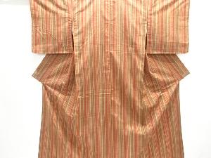 縞に菱模様織出し手織り紬着物